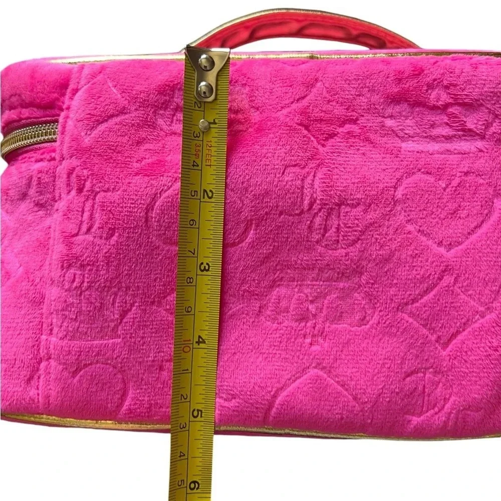 Juicy Couture Hot Pink Velour Train Case Makeup Bag Gold Logo New With Tags
